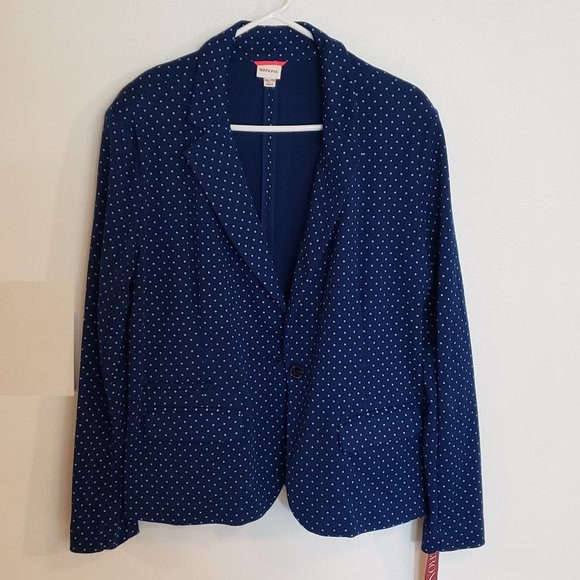 Merona Jackets & Blazers - 🔥Host Pick🔥NWT Merona Navy One Button Blazer Polka Dots Shoulder Pads XXL